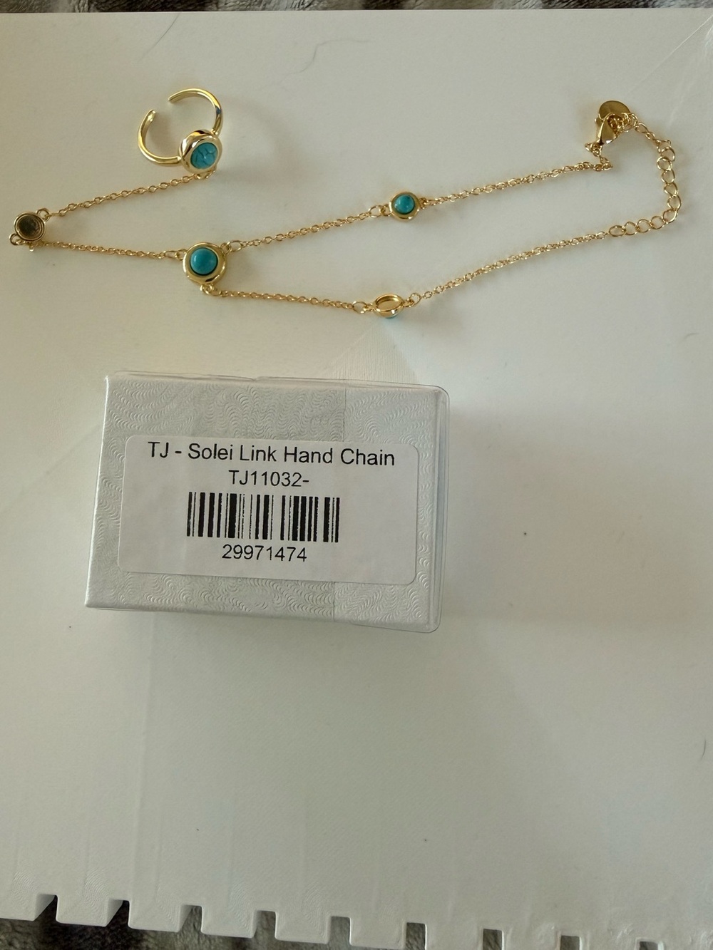 NIB by Treasure Jewels-Solei Link Hand Chain Bracelet with Turquoise Accents